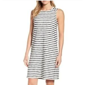 Caslon Women's Button Back Knit Dress Navy White Stripes Size XXL